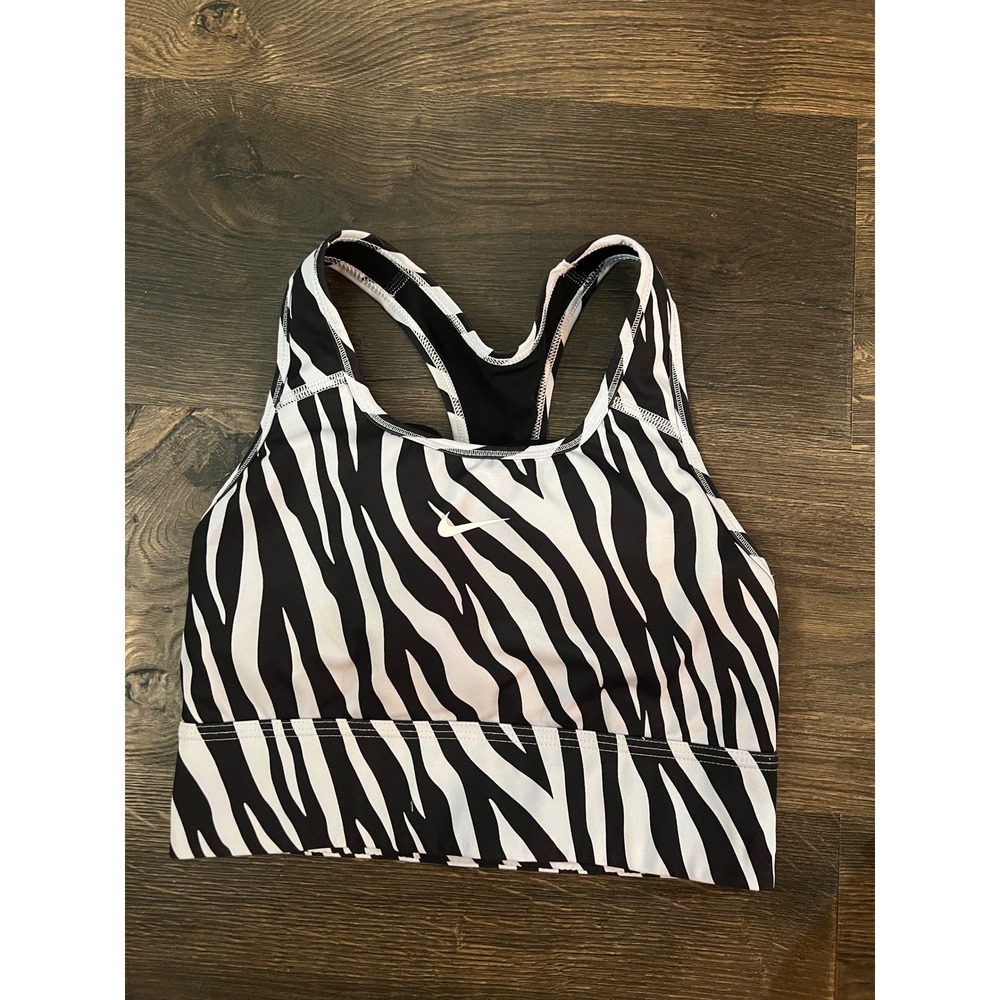Nike Dri-FIT Women Zebra Print Racerback Sports Bra Black White Size S